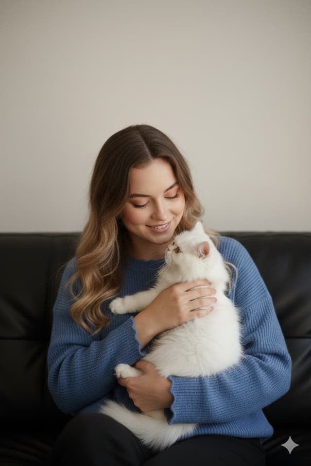 Ultra-Realistic Portrait of Woman Hugging a Persian Cat — output