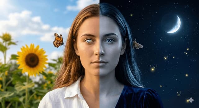 Profile / Avatar - Day and Night Split Portrait Prompt for Nano Banana Pro — output