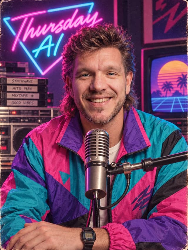 YouTube Thumbnail - Retro Synthwave Podcast Host — output