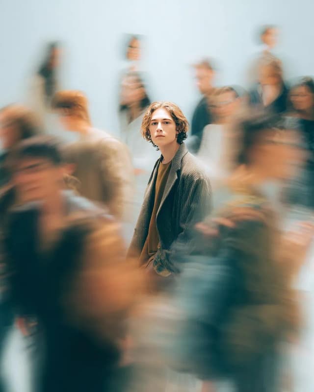 Cinematic Portrait with Motion Blur Crowd — output