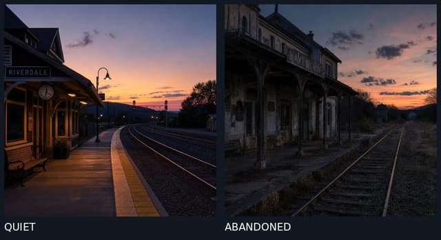 Infographic / Edu Visual - Quiet vs Abandoned Train Station Comparison