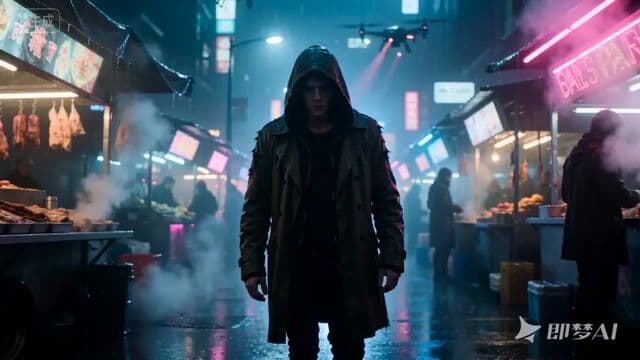 Cyberpunk Hacker in Rain Night Scene — cover