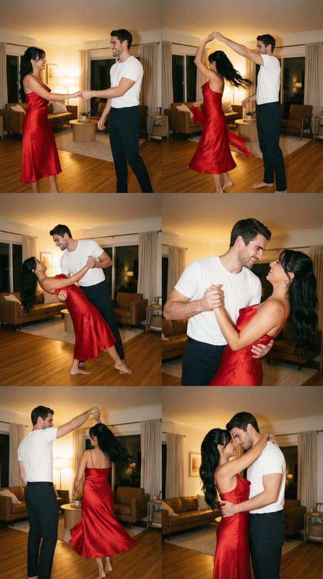 Comic / Storyboard - Cinematic Film Still Grid Prompt for Home Dance Sequence — output