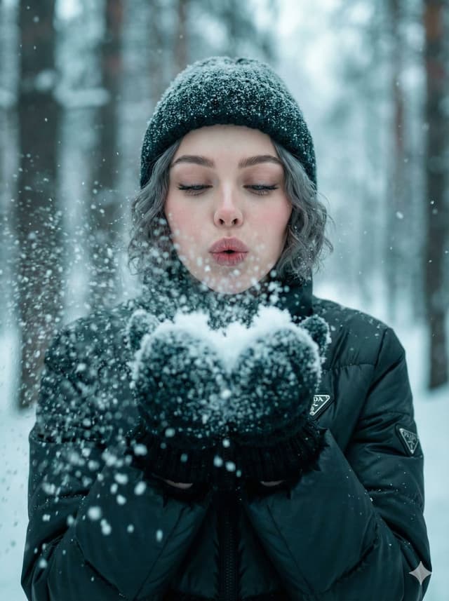 Ultra-Realistic Winter Snow Blowing Portrait Prompt — output