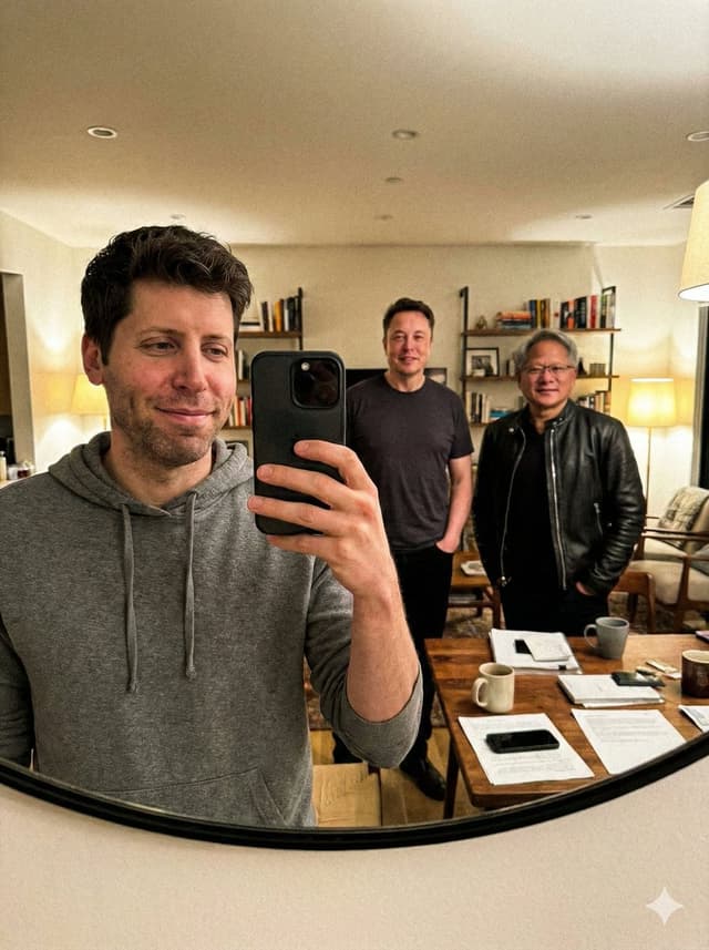 Unfiltered mirror selfie with tech leaders — output