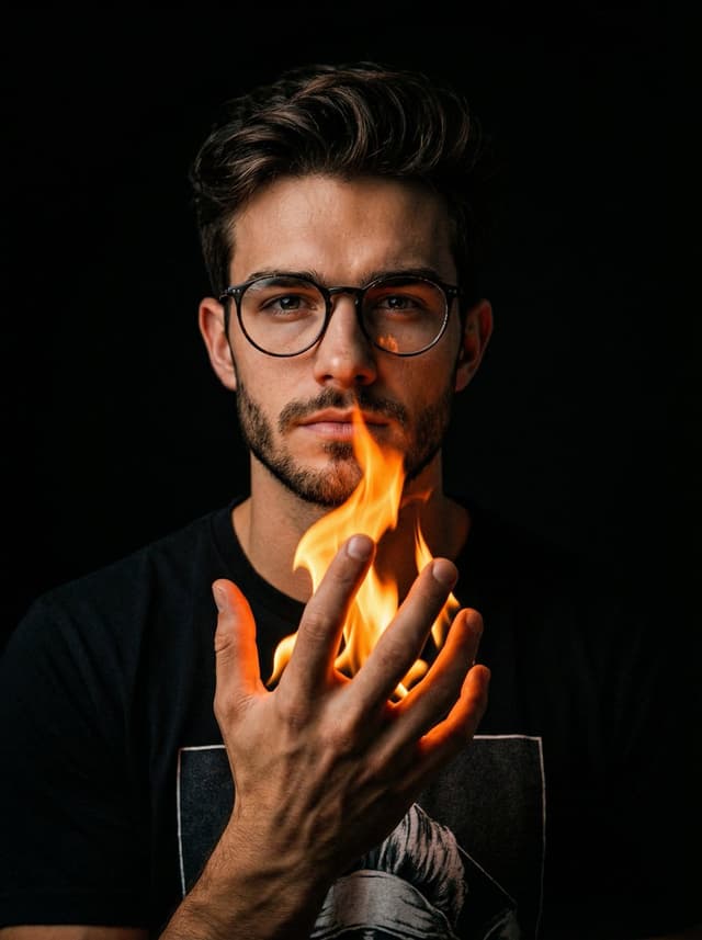 Cinematic Portrait with Fire in Hand — output