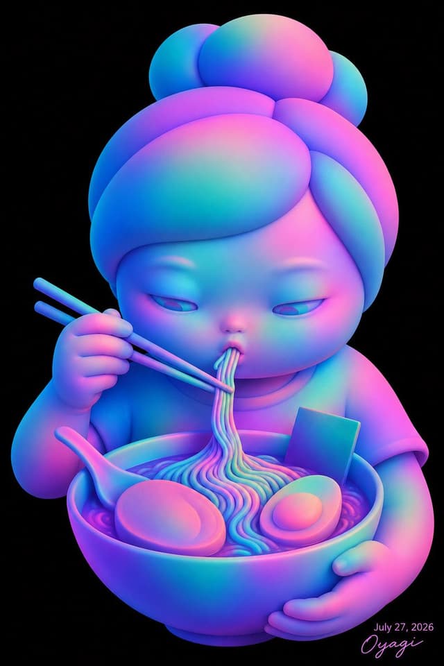 Profile / Avatar - Neon Chibi Girl Eating Ramen — output