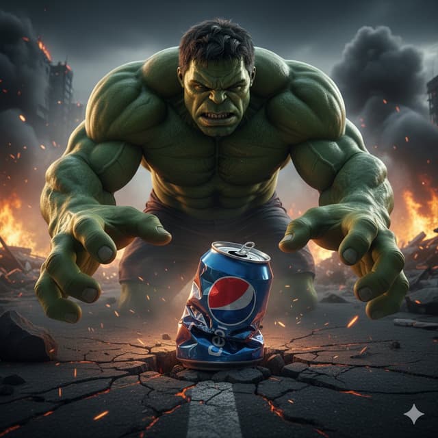 Product Marketing - Hulk Crushing Pepsi Can Cinematic Prompt — output