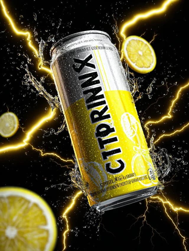 Energy Drink Can with Green Apple Splash and Neon Lightning — output