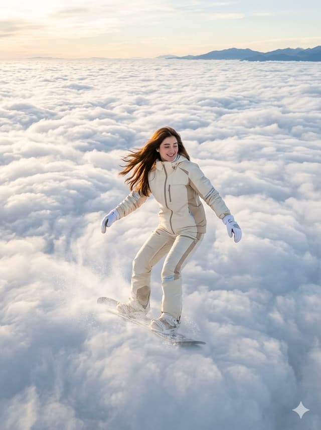 Surreal Cloud Snowboarding Girl — output