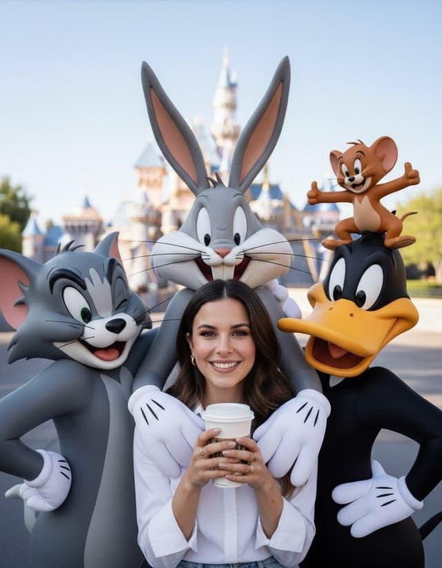 Cheerful Theme Park Lifestyle Portrait with Mascots — output