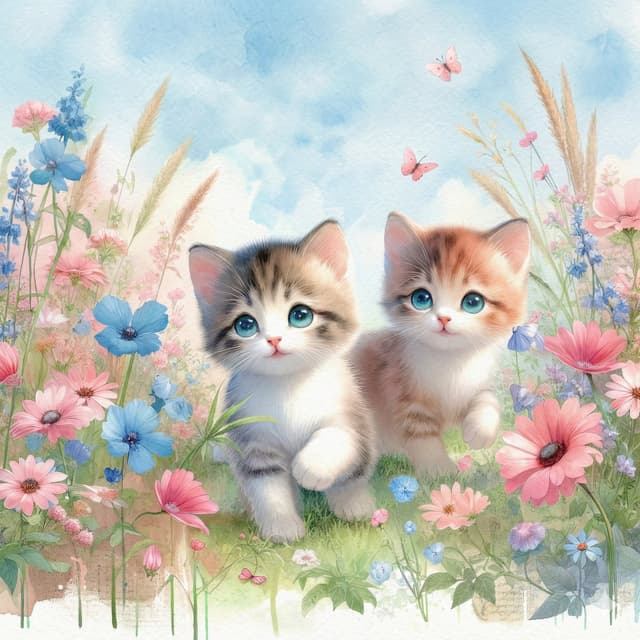 Watercolor Illustration of Kittens in a Garden — output