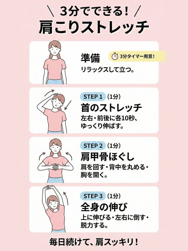 Shoulder-stretch infographic for neck and shoulder stiffness — output