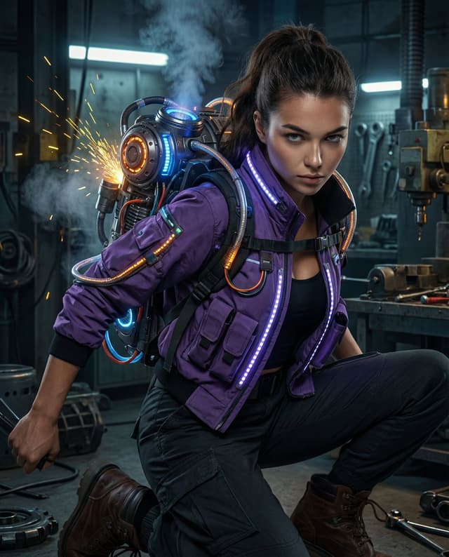 Game Asset - Cyberpunk Mechanic with Massive Exosuit Backpack — output