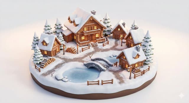 Game Asset - Miniature Alpine Mountainside Village Scene — output