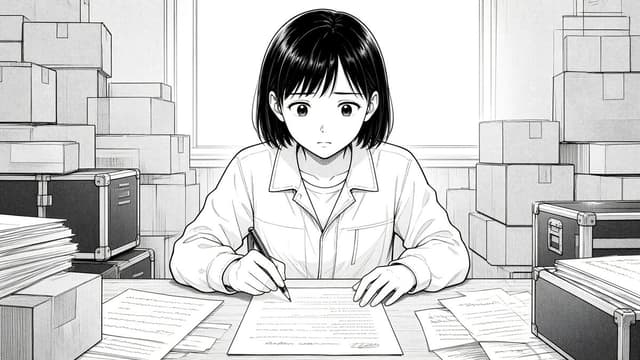 Comic / Storyboard - Manga Woman Writing in Storage Office — output