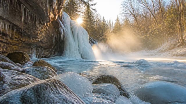 Product Marketing - Frozen Waterfall Sunlit Crystal Landscape — output