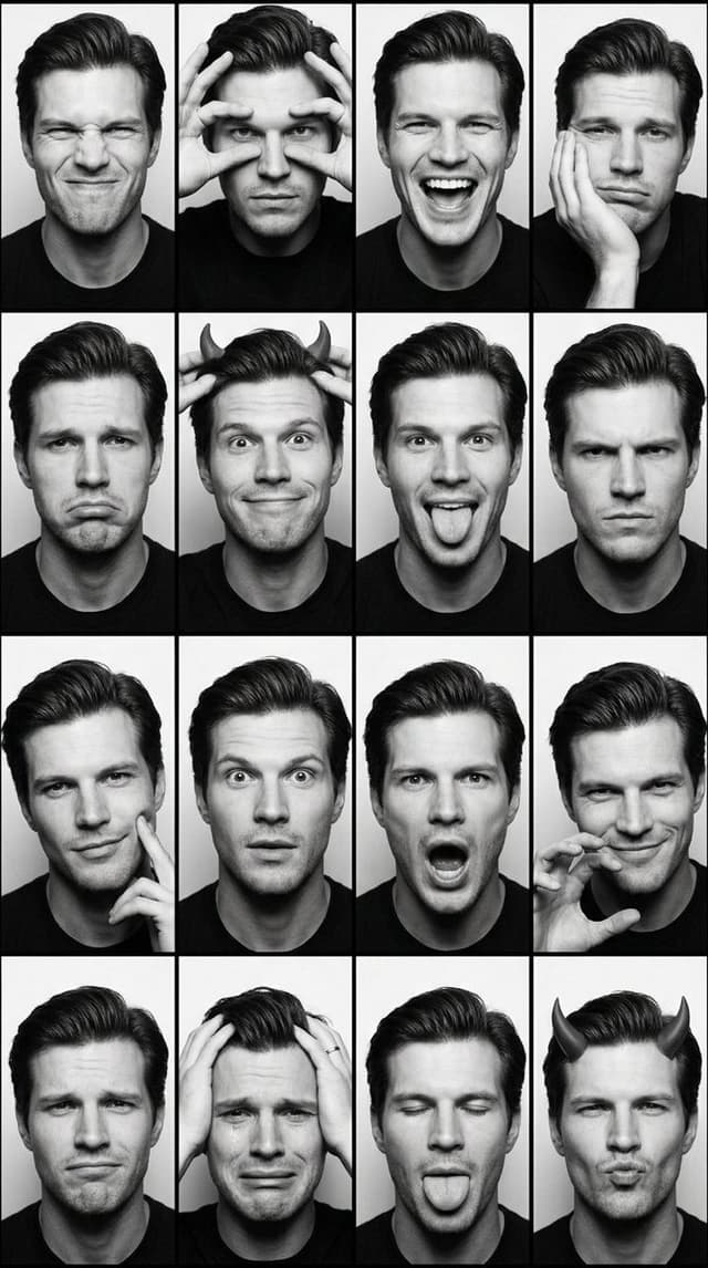 Profile / Avatar - Black and White Photobooth Expression Grid — output