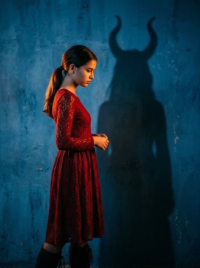 Mysterious Shadow Red Dress Portrait — output