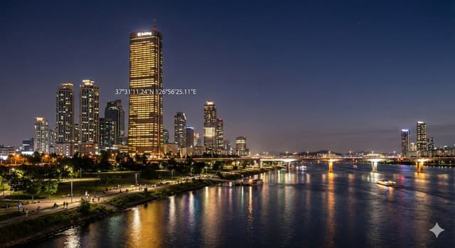 Night view of skyscraper via coordinates — output