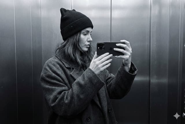 Profile / Avatar - Monochrome Elevator Mirror Selfie with Cat-Ear Hat — output