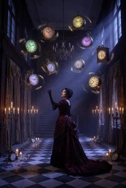 Mysterious Victorian Woman and Floating Clocks — cover