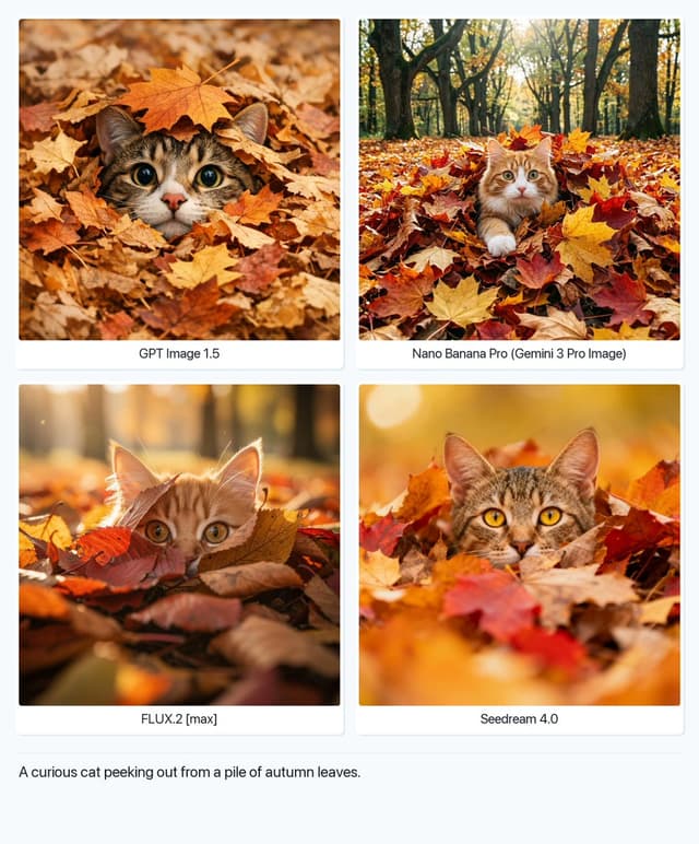 Text-to-Image Prompt: Curious Cat in Autumn Leaves — output