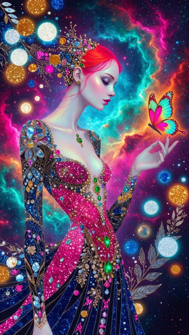 Vibrant Stylized Woman with Butterflies — cover