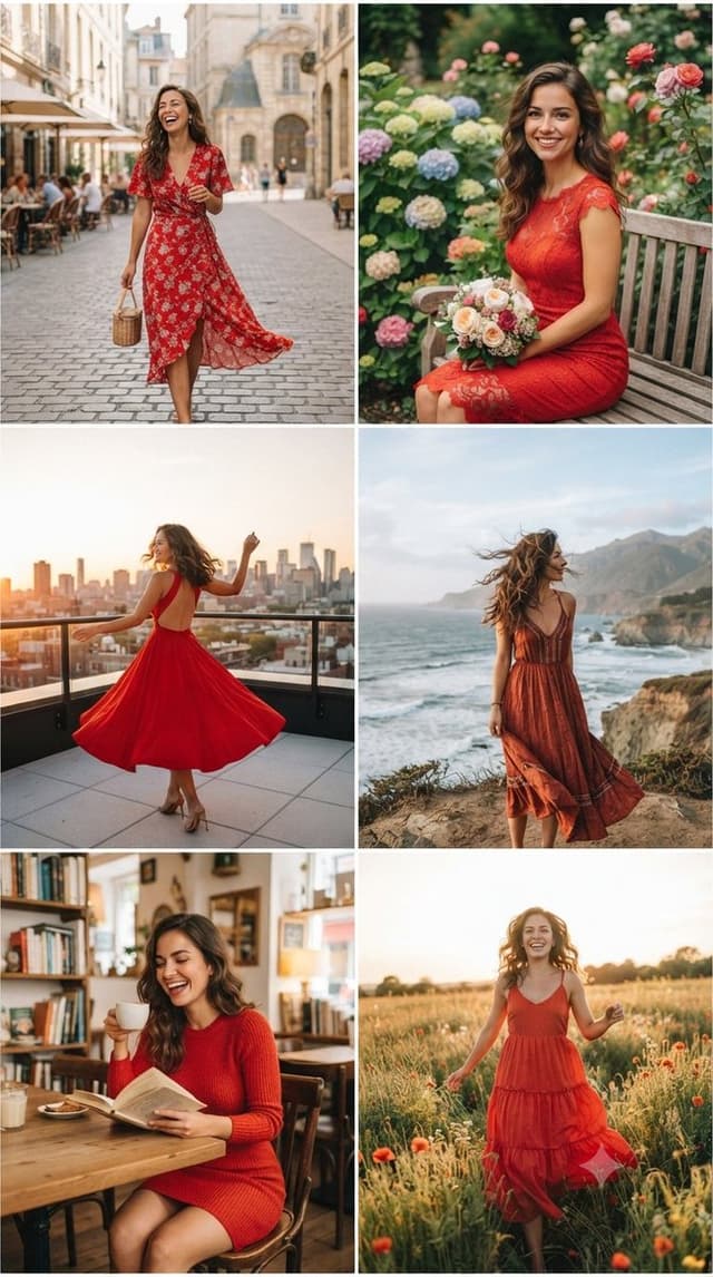 Comic / Storyboard - Smiling Woman in Red Dress Collage — output