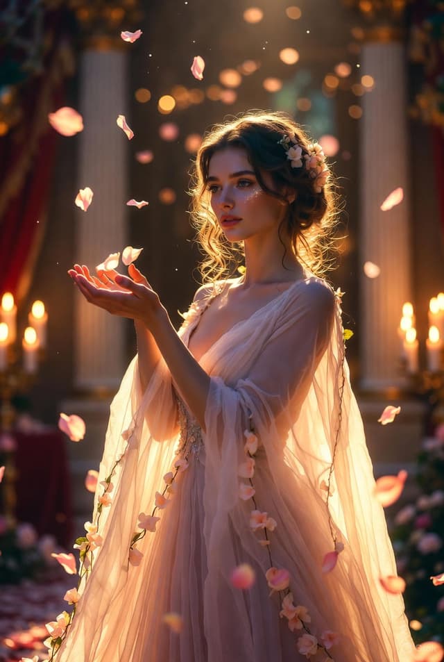 High-Fashion Fantasy Editorial with Floating Petals — output