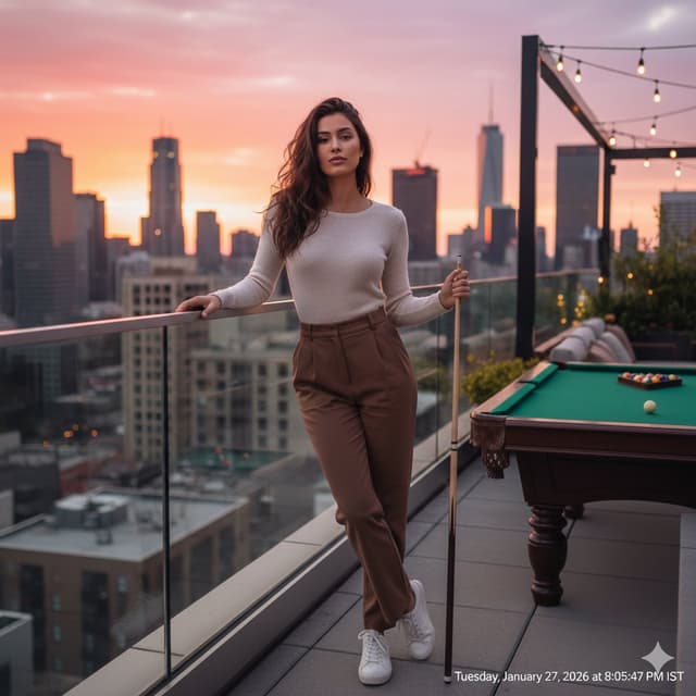 Photorealistic Lifestyle Portrait in a Billiards Lounge with Identity Lock — output