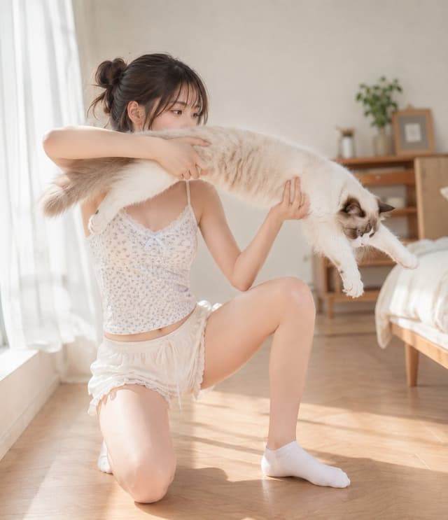 Profile / Avatar - Photorealistic Woman and Longhair Cat Scene — output