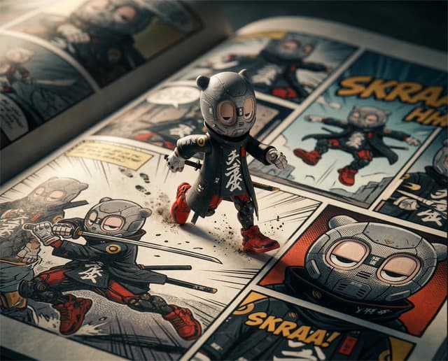 Game Asset - Macro Toy Photography: Beast Escaping Comic Panel — output