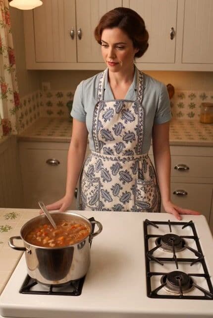 1950s kitchen scene with woman baking — cover