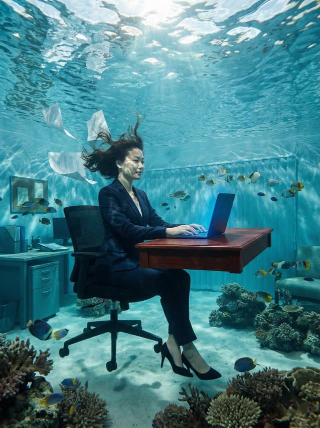 Surreal Underwater Office Scene Prompt — output