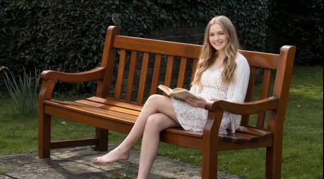 Restored bench scene with young woman — cover