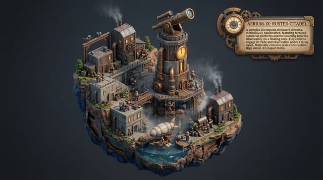 Game Asset - Procedural Whimsical Mono-Punk Floating Miniature Diorama Prompt — output