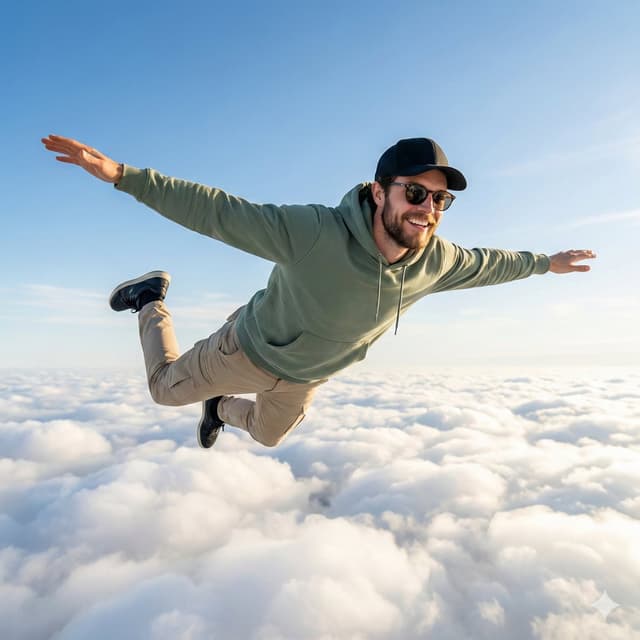 YouTube Thumbnail - High-Quality Photo of Man Flying Above Clouds — output