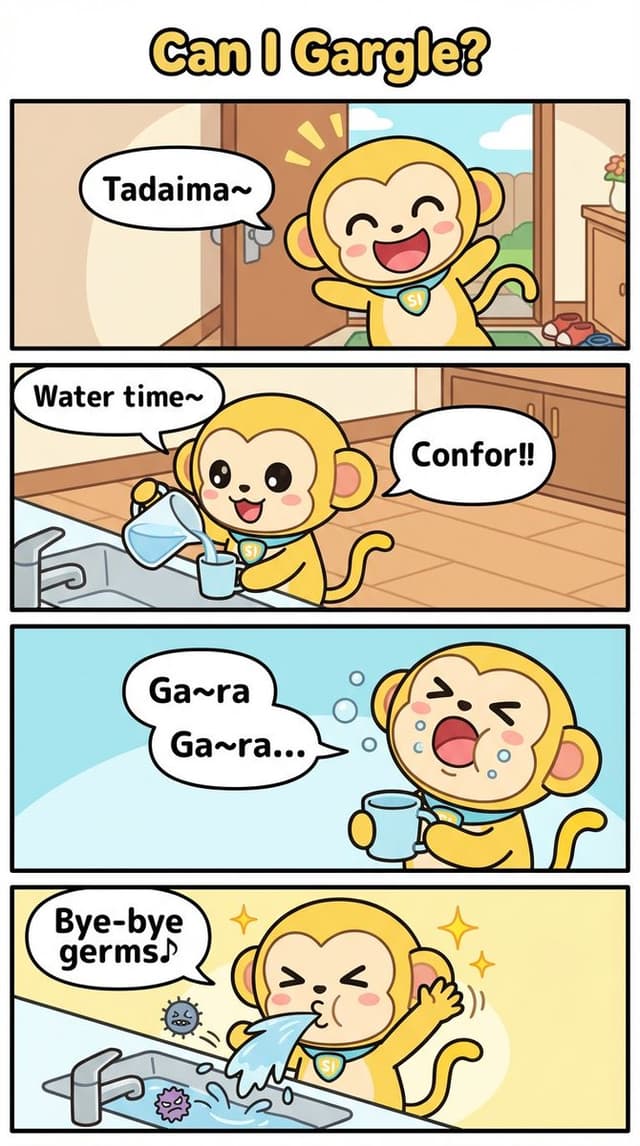 YouTube Thumbnail - Four-Panel Comic Prompt: Gargle (English Version) — output