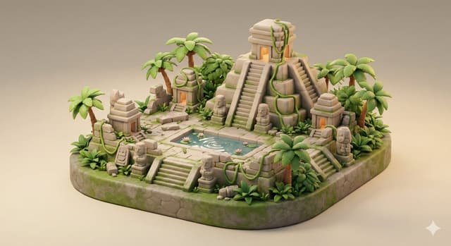 Game Asset - Ancient Jungle Temple Diorama Collectible Prompt — output