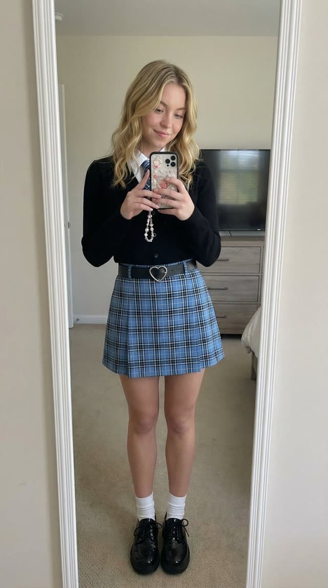 Profile / Avatar - Mirror Selfie with Strict Identity Lock in Preppy School Outfit — output