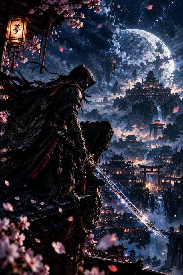 YouTube Thumbnail - Hooded Assassin on Temple Rooftop Fantasy Art — output