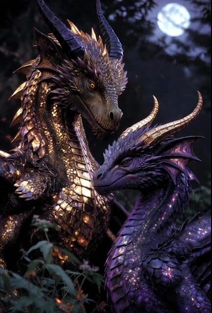 Dragons in Moonlit Forest — cover