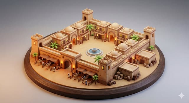 Product Marketing - Whimsical Diorama of a Fortified Desert Caravanserai — output