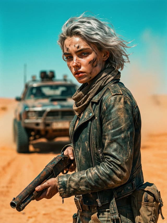 Comic / Storyboard - Cinematic Wasteland Survivor Portrait (Mad Max Style) — output