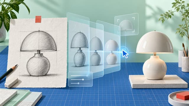Infographic / Edu Visual - AI Product Sketch to Lamp Render — output