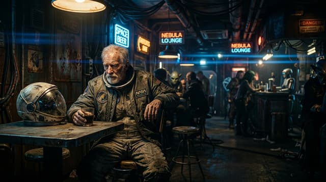 Comic / Storyboard - Old Astronaut in Futuristic Bar — output