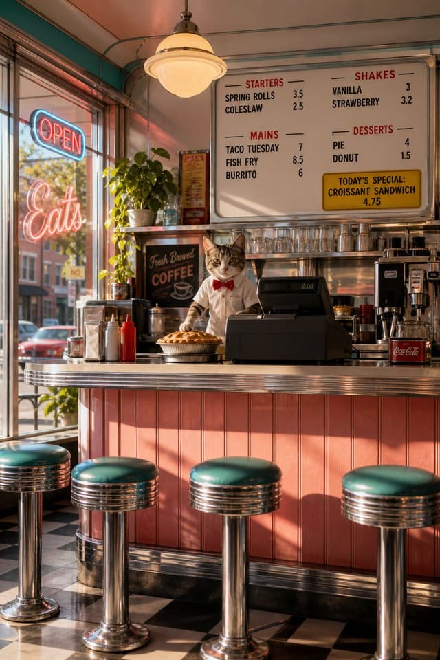 Product Marketing - Retro Diner with Cat Cashier — output