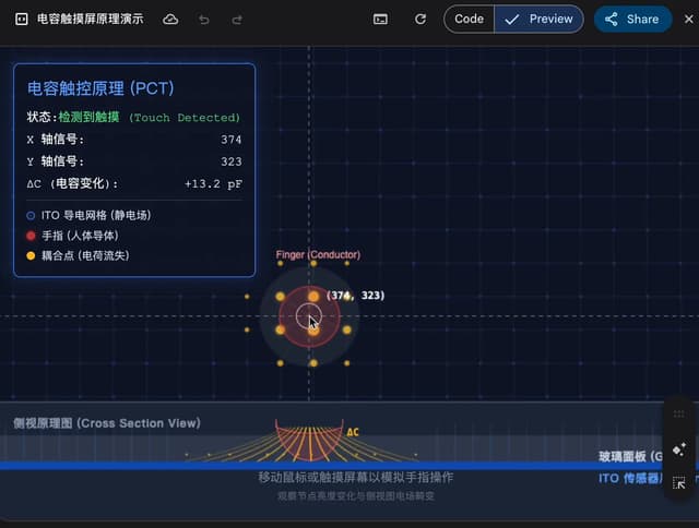 Capacitive touchscreen principle animation — output