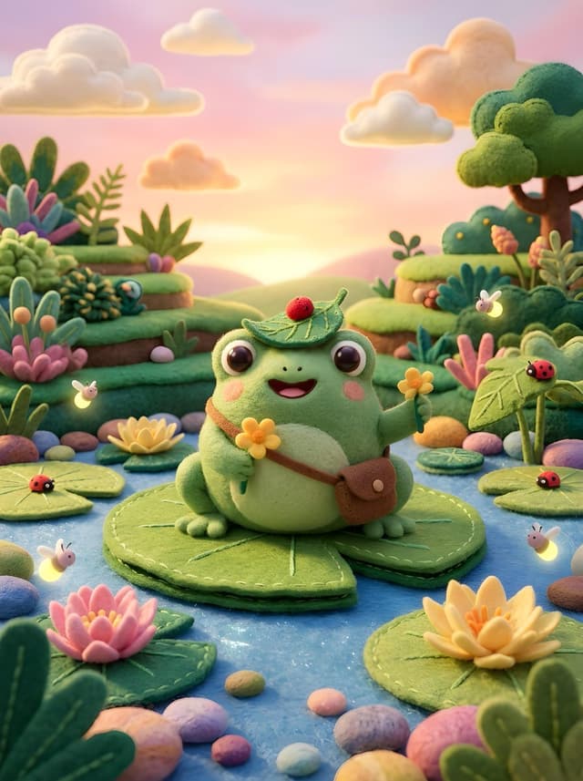 Game Asset - Cute Felt Frog Scene — output